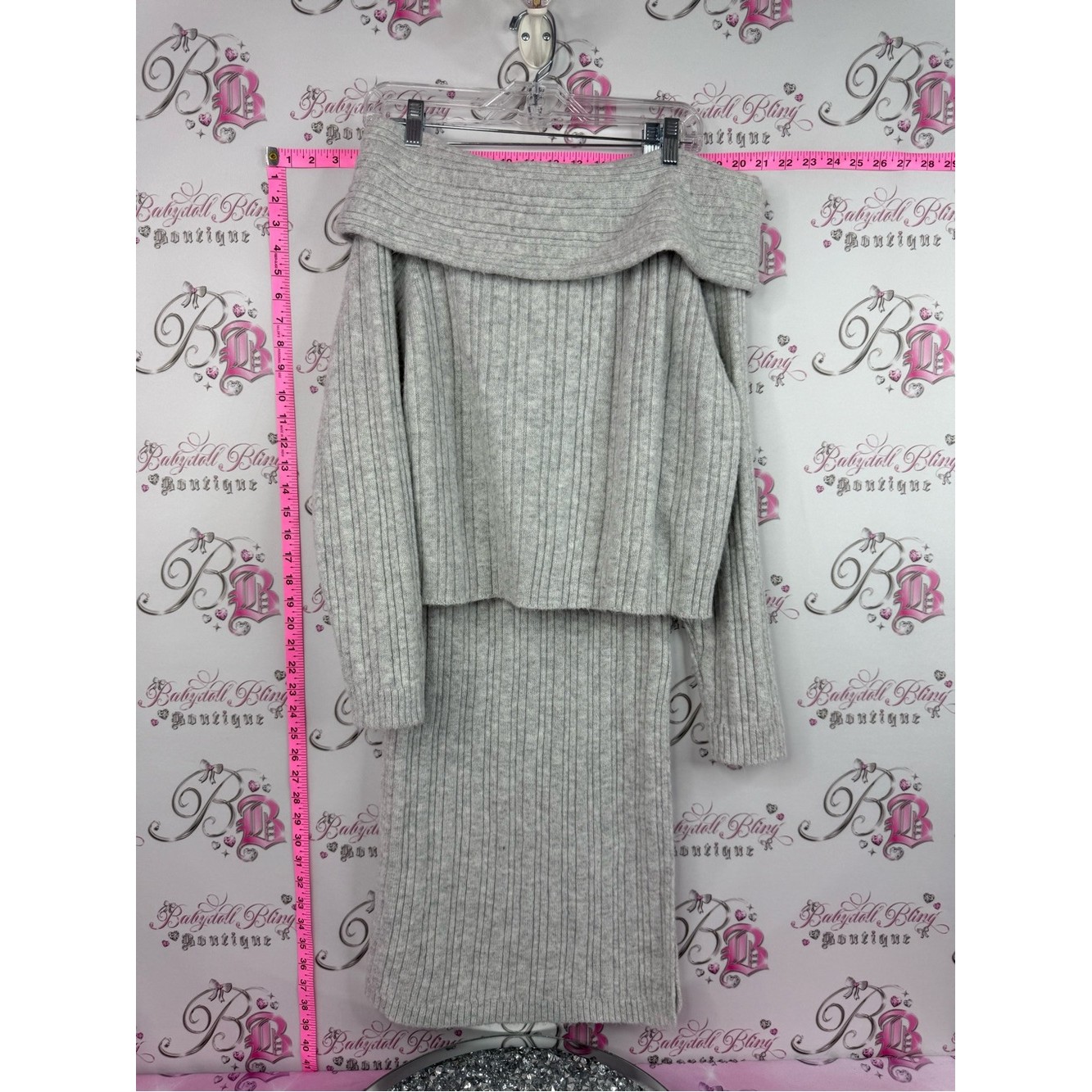 Wild Fable Set 2 Piece Grey Ribbed Maxi Skirt Two-Piece Set Top Off Shoulder